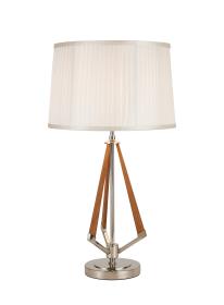 IL32956PN/WH  Hilton Table Lamp, 1 Light E27, Polished Nickel/Taupe Wood/White 22x26cm Shade